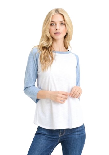 Mono B womens Size S t shirt Raglan top baseball Shirt top 3/4 Sleeve blue white - Bild 1 von 12