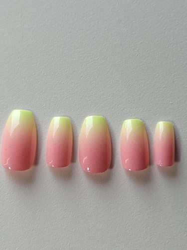 Custom Gel Press on Nails fake nails Handmade 20pc set ombre pink green summer - Bild 3 von 4