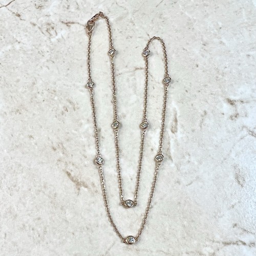 14K 0.80 CT Diamond By The Yard Necklace - 14K Rose Gold Bezel Diamond Necklace - Picture 5 of 6