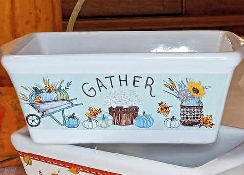 5 in fall autumn mini ceramic loaf baking dish apples gather grateful - Picture 35 of 49