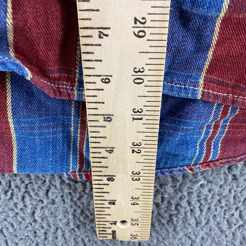 VTG Levis Shirt Large Red Blue Plaid Denim Cotton Button Up 90s Metal Buttons - Picture 14 of 16