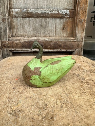 Antique Old Wooden Hand Crafted Brass Head Swan Duck Figure - Picture 1 of 13