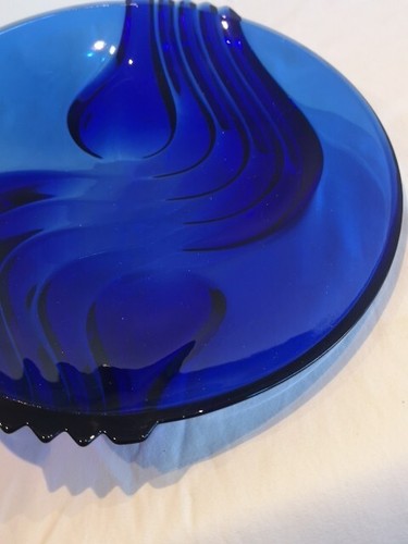Vintage französische Luminarc blau Kobalt Kunst Glas Teller Schale Art Deco Stil sehr guter Zustand (#1) - Bild 6 von 17