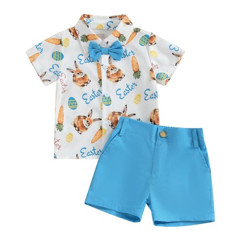 Toddler Baby Boys Easter Outfits Short Sleeve Button Up T Shirts+Shorts Set 2Pcs - Picture 24 of 38