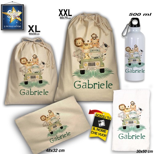 SET SCUOLA ASILO MATERNA SACCA ASCIUGAMANO BORRACCIA TOVAGLIETTA PERSONALIZZATO - Picture 1 of 14