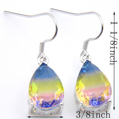 Wholesale 2 pcs Water Drop Bi Colored Tourmaline Gems Silver Pendant Earrings - Picture 5 of 6