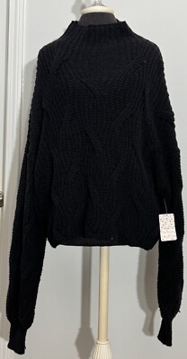 NEW Free People Sweater Black Turtleneck Cropped Chunky Knit Oversize Large $148
