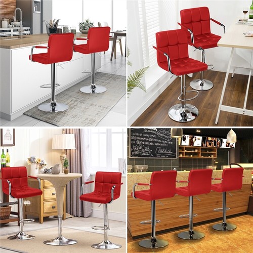Bar Stools with Armrest, PU Leather Swivel Stools Set of 2 for Kitchen, Home Bar - Picture 84 of 156