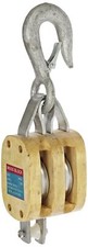 Indusco C0616900101 4" Double Wood Manila Rope Block with Hook 1400 lbs Load