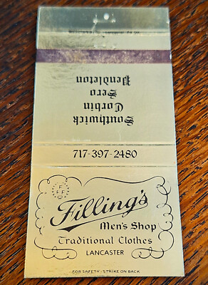 Vintage Matchbook: Filling's Men's Shop, Lancaster, PA