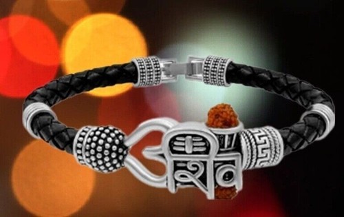 Stylish OM Rudraksha Leather Bracelet Lord Shiva Mahadev Xmas Gifts Wrist Band - Picture 3 of 5
