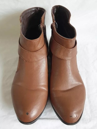 Ankle Boots Flats New Look Brown Tan Faux Leather Buckle Zip UK Size 5 - Picture 6 of 11
