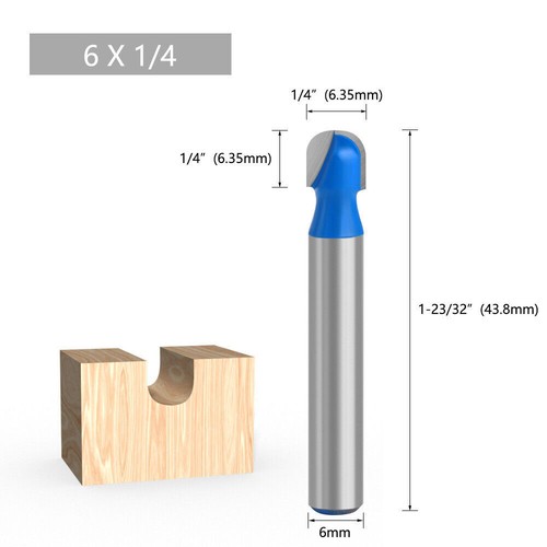 "Juego de brocas de enrutador caja de vástago de 6 mm nariz redonda cortador de cala 1/4""~1" - Imagen 12 de 20