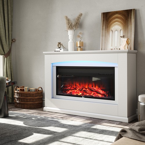Electric Fireplace in an Off White MDF Fire Suite 7 Colour LED Fire Flames Stand - Picture 10 of 11