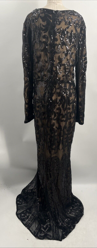 Miss Ord Women's Black Sequin O-neck Long Sleeve Bodycon Mermaid Prom Dress ~3XL - Picture 10 of 21