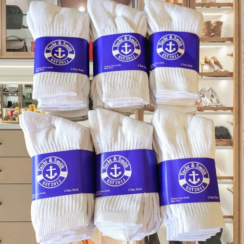 (21 PAIRS) Men's Yacht & Smith White, Black Cotton Crew Socks - Size 9-11
