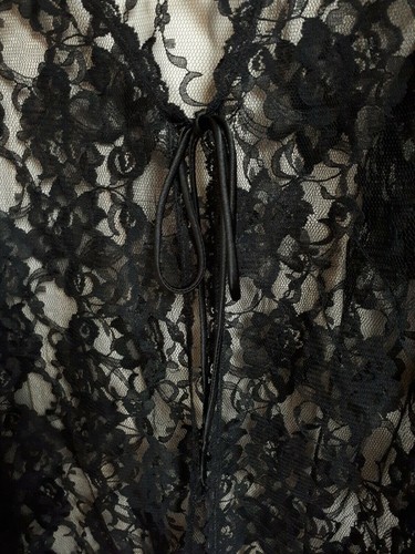 Shirley of Hollywood Black Lace Nightshirt Size 22/24 Sheer Kimono Negligee Wrap - Picture 5 of 8