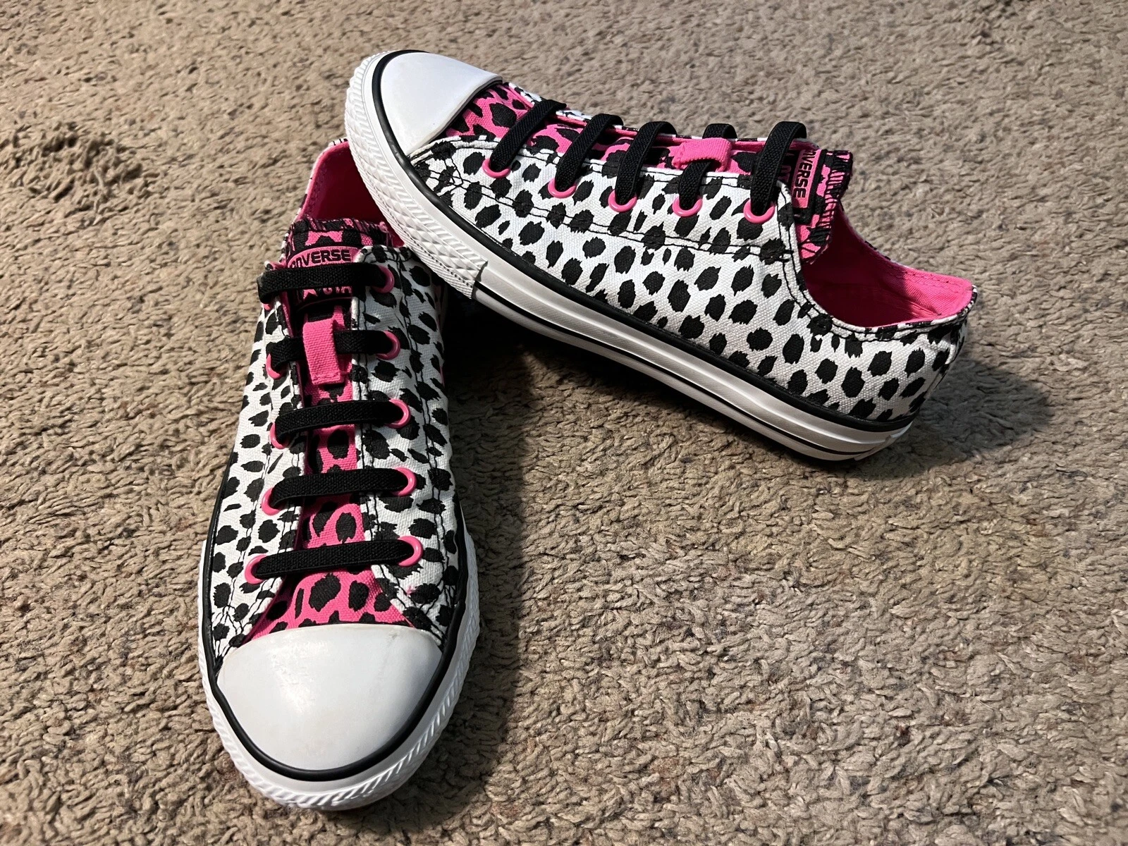 Scarpe basse basse Converse All Star per ragazze stampa con animali bianco rosa 641200F taglia 3