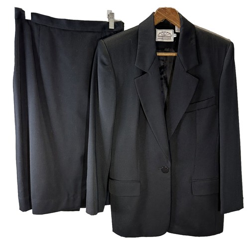 Vintage 100% Wool Blazer & Pencil Skirt Set Black Fully Lined Woman’s SZ-8 - Picture 3 of 12
