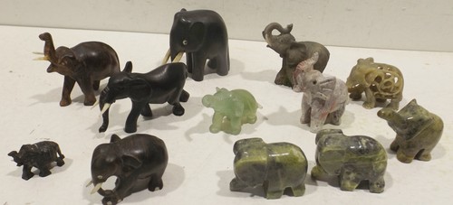 Konvolut 12 verschiedene Elefanten Figuren 6x Stein, 5x Holzetc. 1x Gießware - Bild 2 von 6