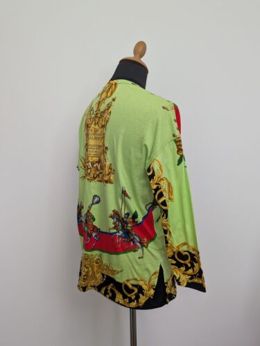 Vintage Versace Blouse Shirt 42 L/XL Women 1/4 Zip Colorful Baroque Versus Green - Picture 4 of 17