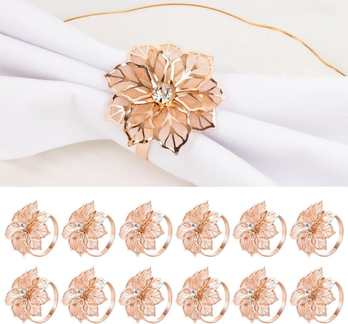 Confezione Da 12 Portatovaglioli Con Fibbia a Fiore in Oro Rosa, Portatovaglioli - Foto 11 di 11