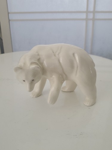 Ancienne figurine miniature ours polaire en céramique blanche 3"