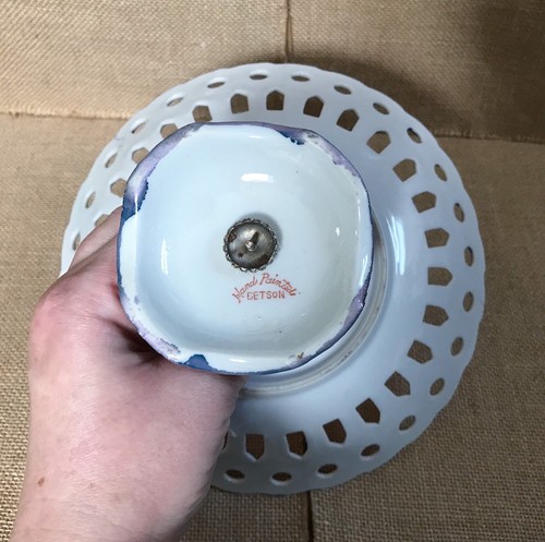 Pedestal floral vintage cesta de frutas cuenco centro de mesa lustre mediados de siglo - Imagen 5 de 8