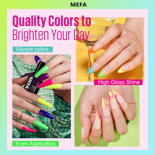Neon Gel Nail Polish Set, 12 Colors - Green, Pink, Yellow, Blue, Purple, Red - Picture 3 of 12