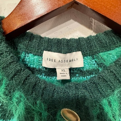 Free Assembly Fair Isle Strickjacke Pullover grün gold Gr. XS Weihnachten Urlaub - Bild 10 von 15