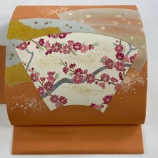 JAPANESE KIMONO BELT NAGOYA OBI ORANGE PURE SILK EE3809
