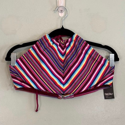 Mossimo Two Piece Bikini Set Swimwear Women XL Red Striped Boho Summer Beach NWT - Picture 2 of 16