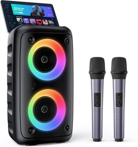 Macchina Karaoke Portatile PHNIXGAM - 2 Microfoni Wireless, Bluetooth 5.3, Luci LED