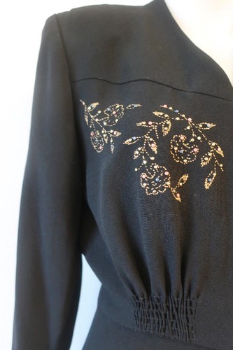 Womens Zelda Black Embroidered Floral Beaded Motif Peplum Jacket Blazer 6 - Picture 2 of 8
