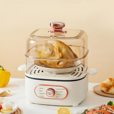 Two Tier Food Steamer, 1200W Electric Hot Pot with Steaming Plate, Mini Hot Pot 