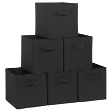 11 Inch Fabric Storage Cubes, 6 Pack Durable Foldable Bins with Handles Black