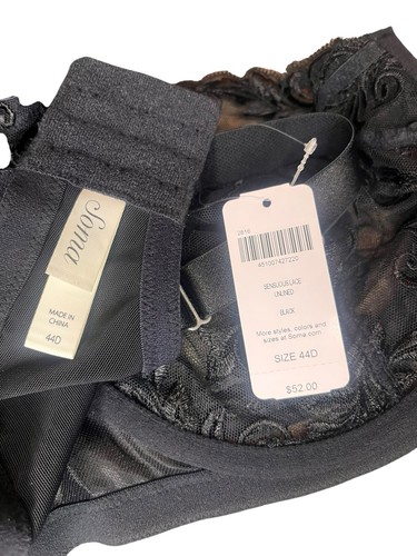 Sujetador Soma para mujer sin forro sensual de encaje transparente negro con aros bordado 44D - Imagen 6 de 6