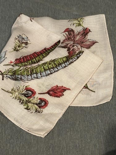 Vintage Monique Linen Handkerchief 1960s Pink Blue Mod Retro Flowers - Picture 3 of 8