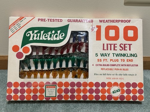 Vintage Yuletide 5 Way Twinkling Lights 100 Lite Set w/ Plastic Reflectors READ