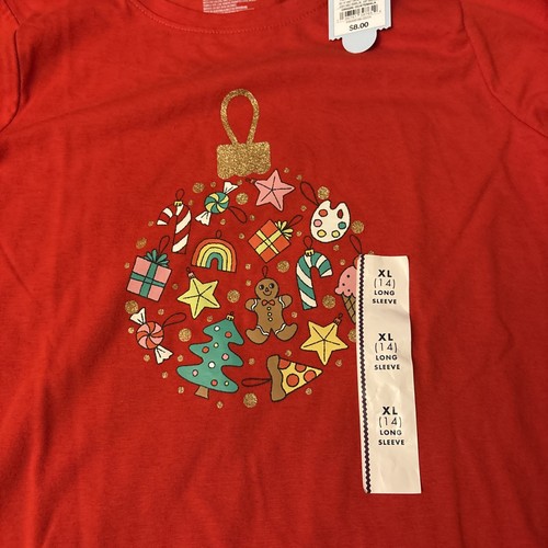 NWT Cat & Jack Long Sleeved Red Top Size Girl's XL 14/16 Holiday Ornament - Picture 4 of 5