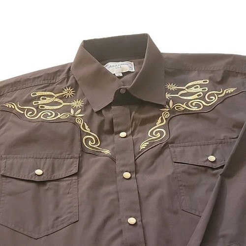 Western Shirt Cowboy Unisex Boot Spurs Floral Gold Embroidery Rodeo or Event - Picture 6 of 11