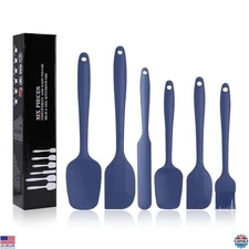 Heat Resistant Silicone Spatula Set, Non-Stick Baking Mixing Tool, Dark Blue