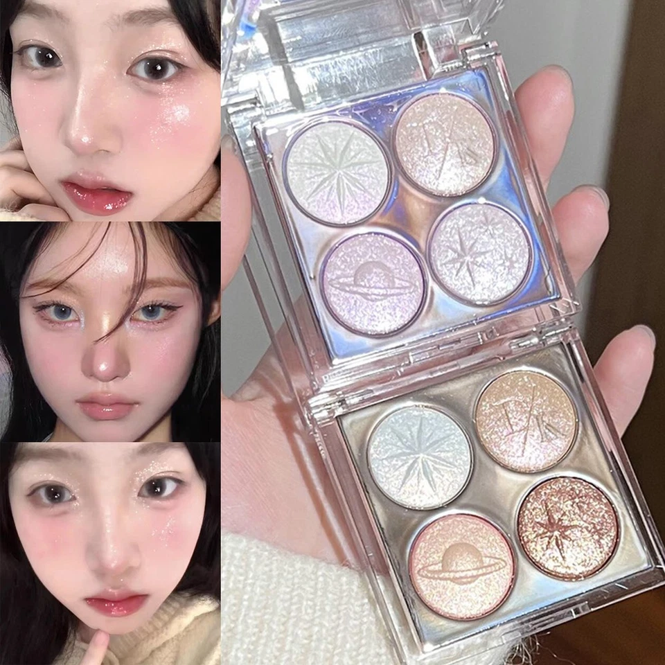 4 Colors Eyeshadow Palette Glitter Matte Pearlescent Highlighter Long Lasting ^ - Image 4 of 4