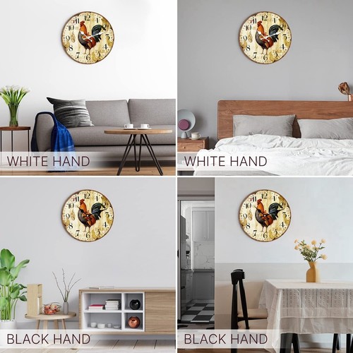 Kitchen Wall Clock 12 Inch Rustic Rooster Silent Non Ticking Wall Clock6879 - Picture 6 of 8