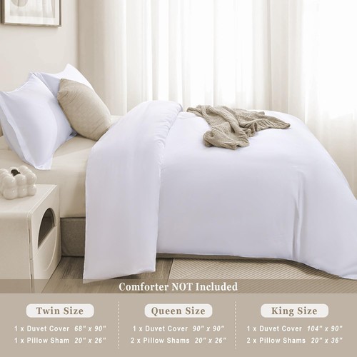 100-Percent Cotton Duvet Cover Set, Hidden Zipper Closure, Ultra Queen, White - Picture 7 of 8