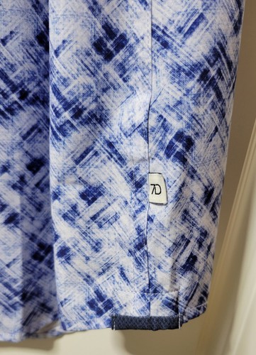 7 Diamonds Men’s XL 4-Way Stretch Blue White Short Sleeve Button Shirt - Picture 7 of 9