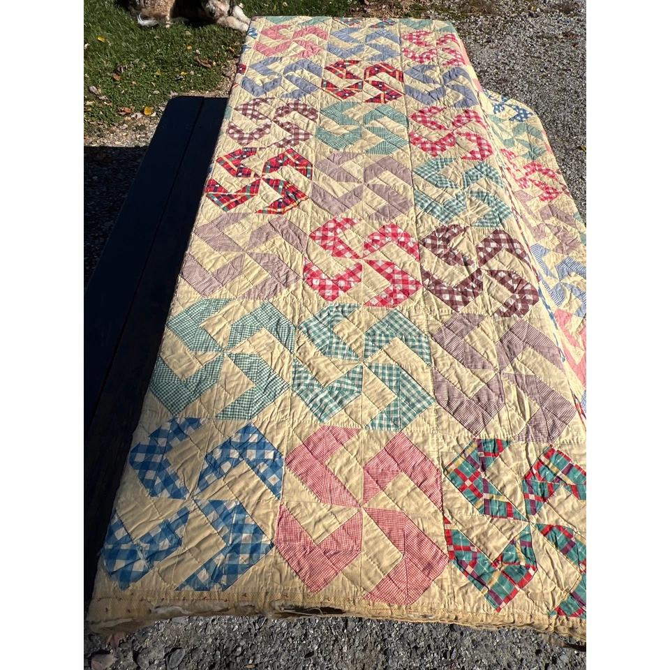 Винтажное лоскутное одеяло Crazy Ann 72x88 Gingham коттедж фермерский домик Grandmillenial - Изображение 3 из 4