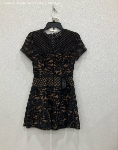 BCBGMAXAZRIA Women's Black Beige Floral Lace Short Sleeve Mini Dress Size 2 - Picture 4 of 6