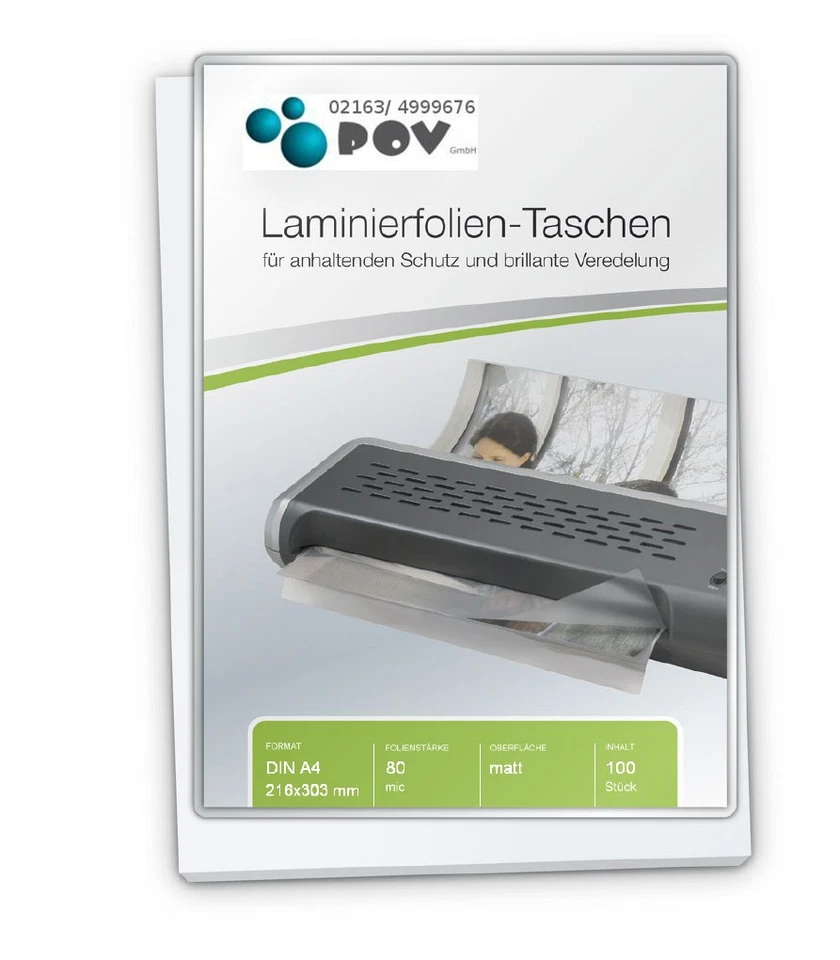 POV GMBH Laminierfolien A4 (216 x 303 mm), 2 x 80 mic, matt