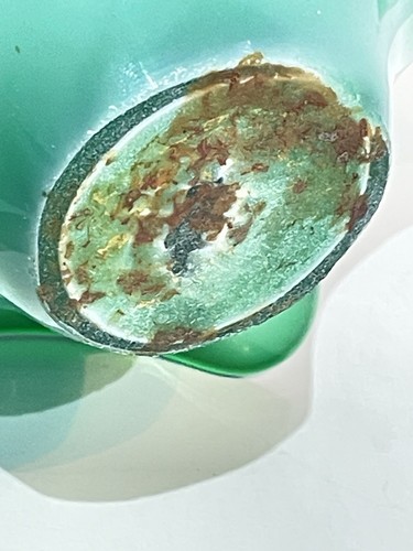 Alte Obstschale aus mundgeblasenem Kristall in grüner Farbe Vintage - Bild 12 von 21